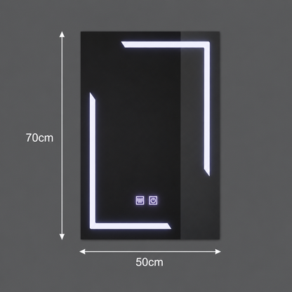 Rectangular LED mirror, 50x70cm, ECLISSA Touch, Demister System, Dimmable
