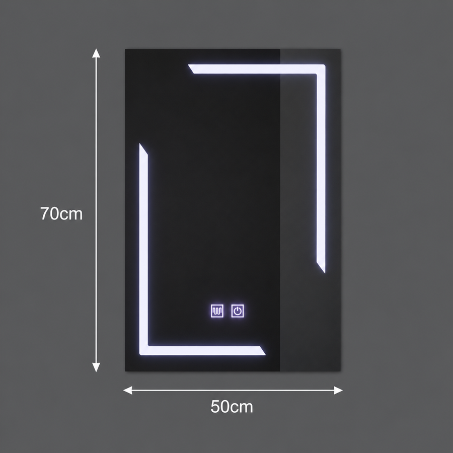 Rectangular LED mirror, 50x70cm, ECLISSA Touch, Demister System, Dimmable