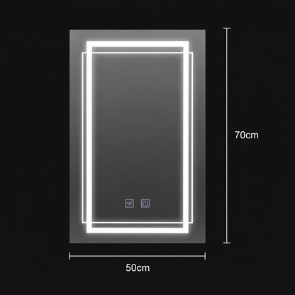 Rectangular LED mirror, 50x70cm, KOVEN Touch, Demister System, Dimmable