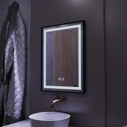 Rectangular LED mirror, 60x80cm, EDGE Touch, Demister System, Black Frame