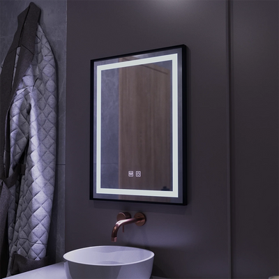 Rectangular LED mirror, 60x80cm, EDGE Touch, Demister System, Black Frame