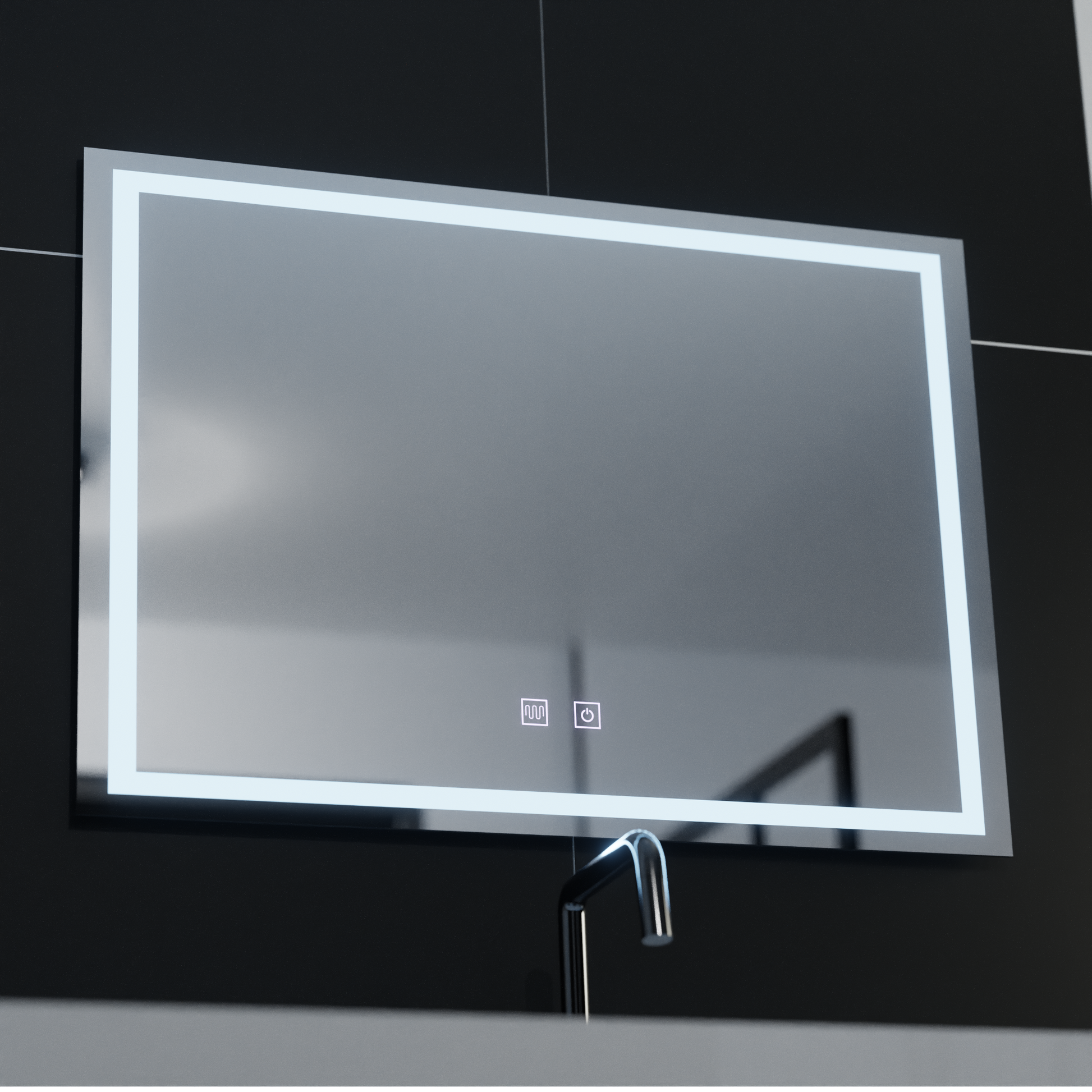 Rectangular LED mirror, 70x50cm, RADIANTE Touch, Demister System, Dimmable Bathroom mirror with LED and Demister Default Title Alessandro Design