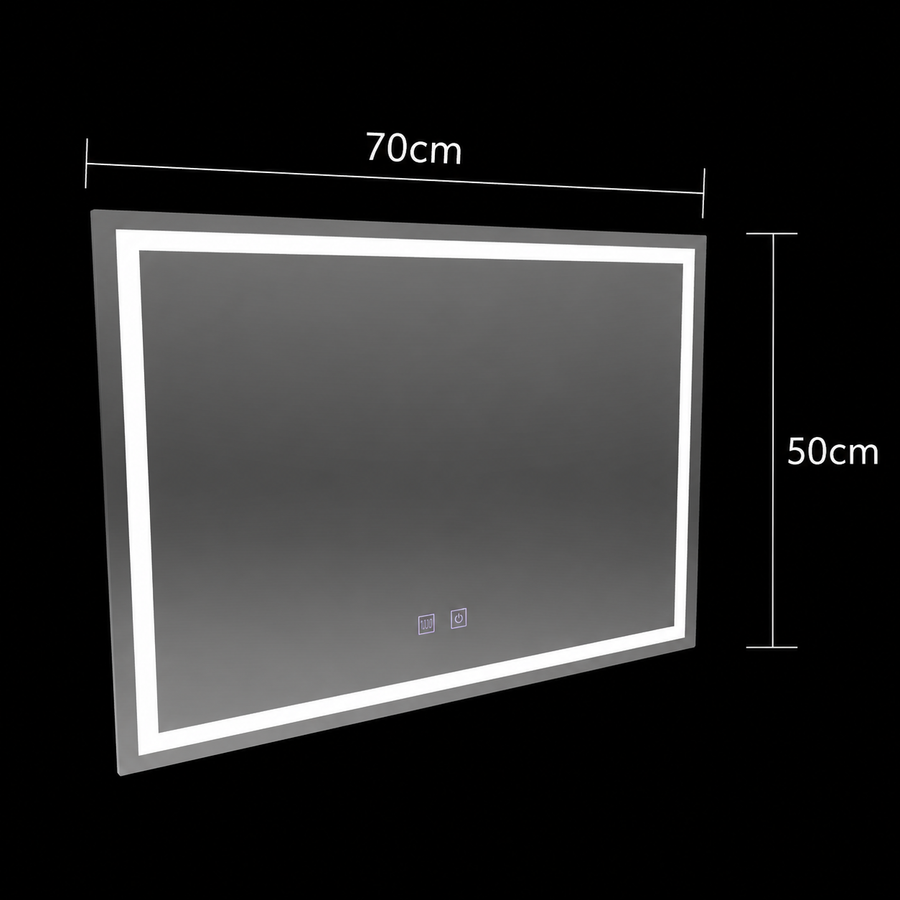 Rectangular LED mirror, 70x50cm, RADIANTE Touch, Demister System, Dimmable
