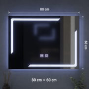 Rectangular LED mirror, 80x60cm, ECLISSA Touch, Demister System, Dimmable