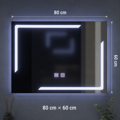 Rectangular LED mirror, 80x60cm, ECLISSA Touch, Demister System, Dimmable
