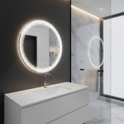 Oglinda LED Rotunda Nexos, 60cm, 24W, Lumina Calda/ Rece/ Neutra, Senzor, Sistem Dezaburire, Ceas, Dimabila