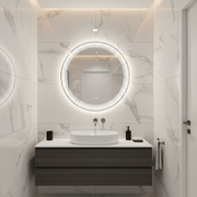Oglinda LED Rotunda Nexos, 60cm, 24W, Lumina Calda/ Rece/ Neutra, Senzor, Sistem Dezaburire, Ceas, Dimabila