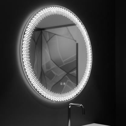 Oglinda LED Rotunda Nexos, 60cm, 24W, Lumina Calda/ Rece/ Neutra, Senzor, Sistem Dezaburire, Ceas, Dimabila