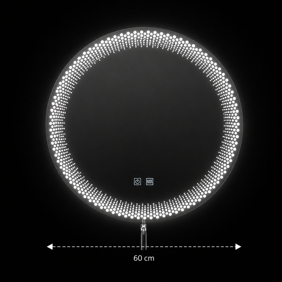 Oglinda LED Rotunda Nexos, 60cm, 24W, Lumina Calda/ Rece/ Neutra, Senzor, Sistem Dezaburire, Ceas, Dimabila