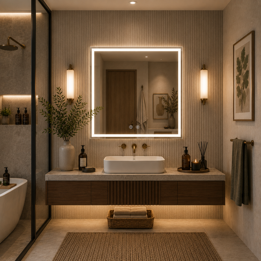 Giga LED mirror, 80x60cm, Silver, Touch, 6000K light