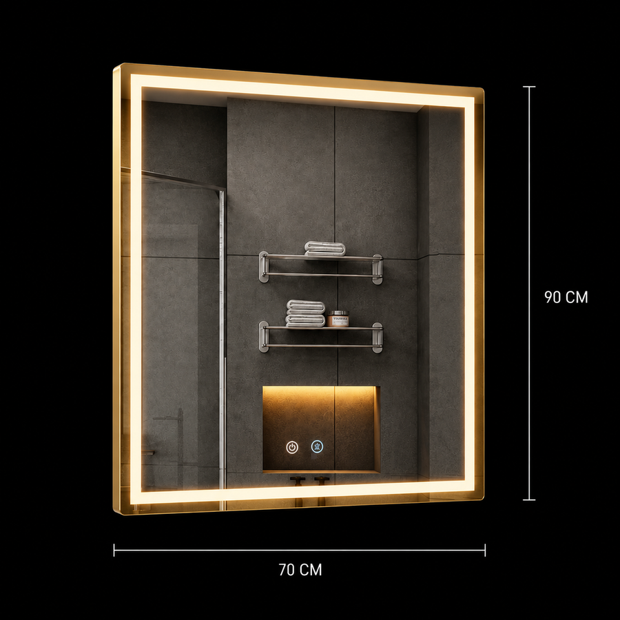Giga LED mirror, 80x60cm, Silver, Touch, 6000K light