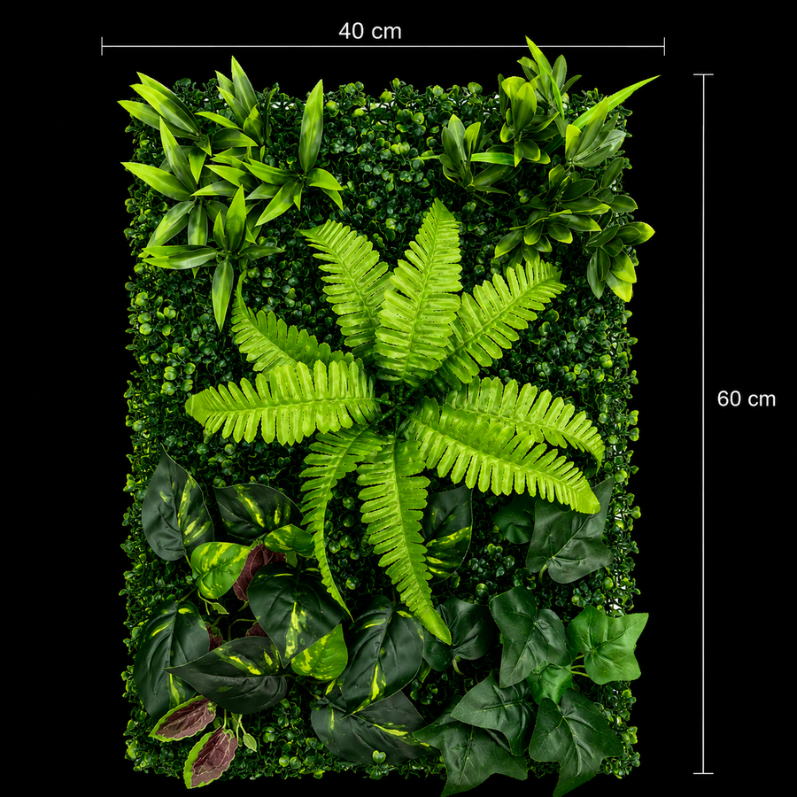 Planta Artificială Panou de Gard Viu Mix Frunze de Piersic si Frunze Mixte, 40 x 60 cm, Verde