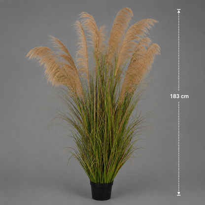 Planta Artificială Iarbă Ornamentală, 183cm, cu 13 fire, Stuf si Iarba, Verde Tomnal, Fara Ghiveci