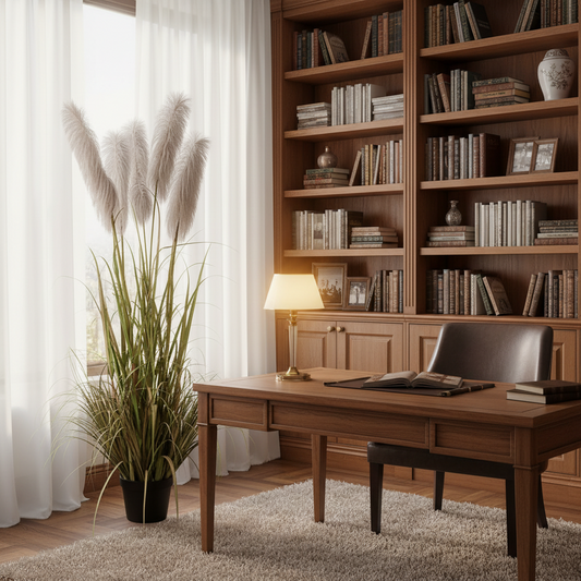 Planta Artificială Iarbă Ornamentală, 180cm, cu 5 fire, Stuf si Iarba, Verde si Gri, Fara Ghiveci