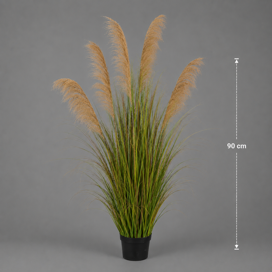 Planta Artificială Iarbă Ornamentală, 90 cm, cu 5 Fire, Stuf si Iarba, Verde Tomnal, Fara Ghiveci