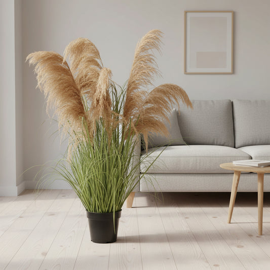 Planta Artificială Iarbă Ornamentală, 110 cm, cu 7 fire, Stuf si Iarba, Verde Tomnal, Fara Ghiveci