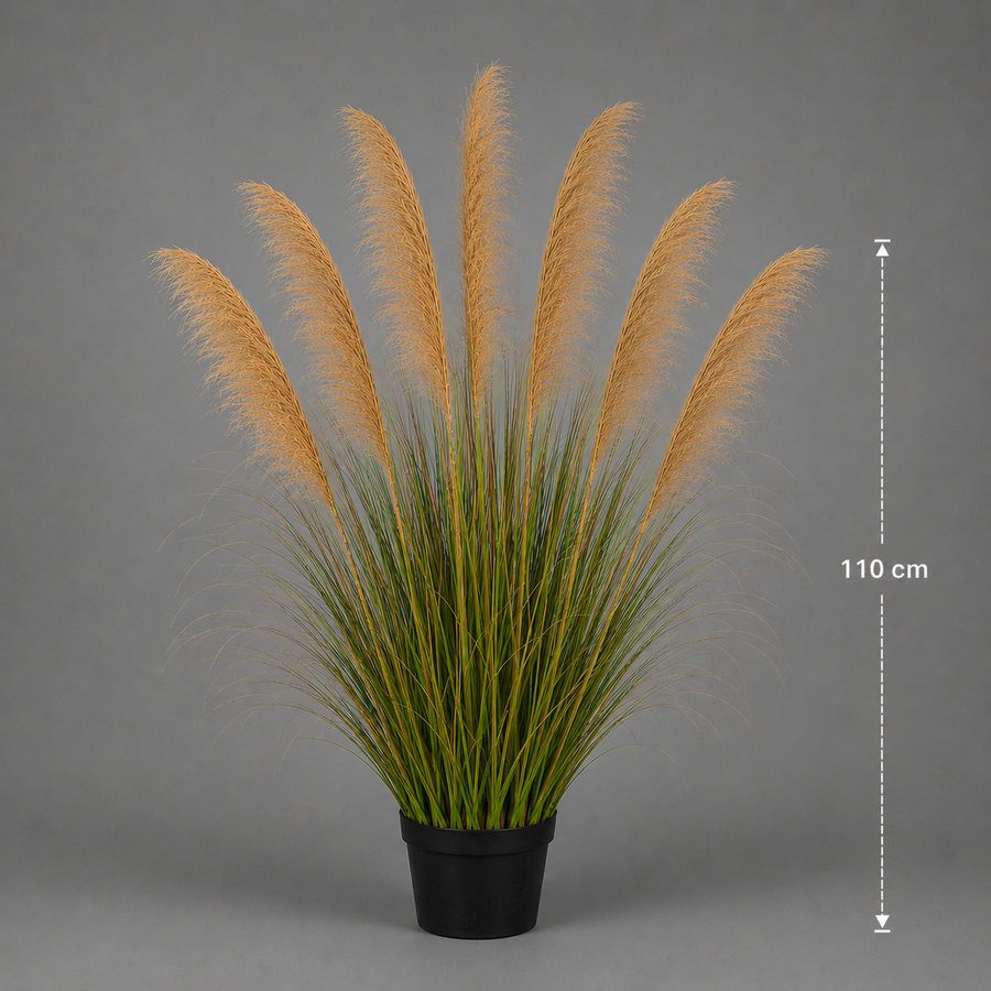Planta Artificială Iarbă Ornamentală, 110 cm, cu 7 fire, Stuf si Iarba, Verde Tomnal, Fara Ghiveci