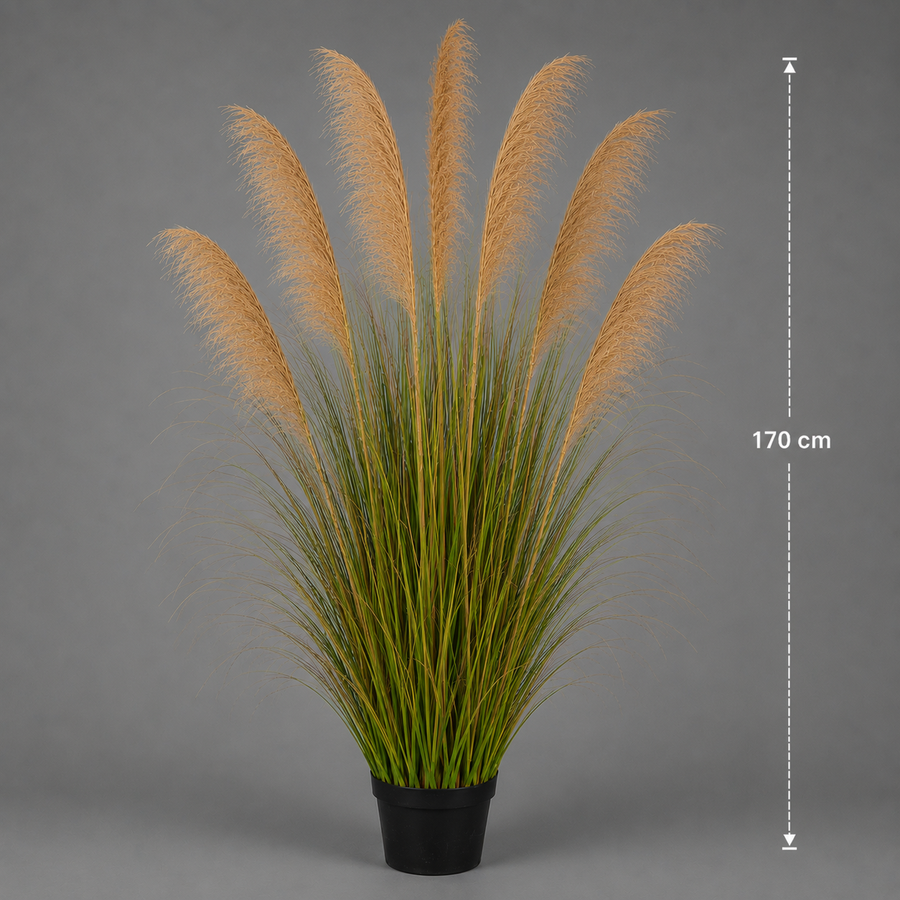 Planta Artificială Iarbă Ornamentală, 170cm, cu 7 fire, Stuf si Iarba, Verde Tomnal, Fara Ghiveci