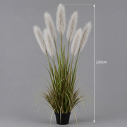 Planta Artificială Iarbă Ornamentală, 220cm, cu 7 fire, Stuf sj Iarba, Verde si Gri,  Fara Ghiveci