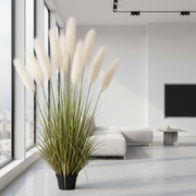 Planta Artificială Iarbă Ornamentală, 240cm, cu 9 fire, Stuf si Iarba, Verde si Roz, Fara Ghiveci