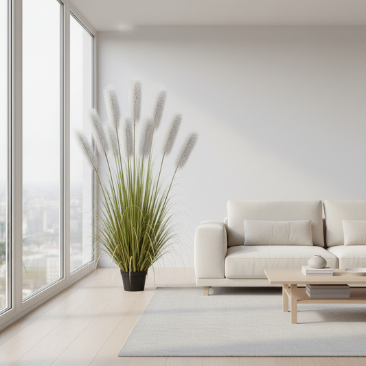 Planta Artificială Iarbă Ornamentală, 240cm, cu 9 fire, Stuf si Iarba, Verde si Gri, Fara Ghiveci