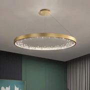 Lustra LED suspendata cu telecomanda, Cristale K9, 29W, 1 Cerc, lumina Rece/Calda/Neutra, Dimabila, Auriu, Inaltime Reglabila Lustre LED cu Telecomanda Default Title Alessandro Design