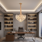 Candelabru Cristal, Eleganza 7xE27, Diametru 40cm, Auriu Lucios, Inaltime Reglabila, Metal si Cristal