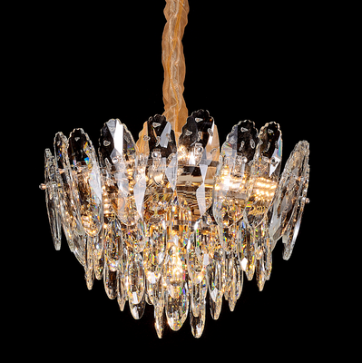 Crystal Chandelier, Elegance, 7xE14, Diameter 40cm, Shiny Gold, Adjustable Height, Metal and Crystal