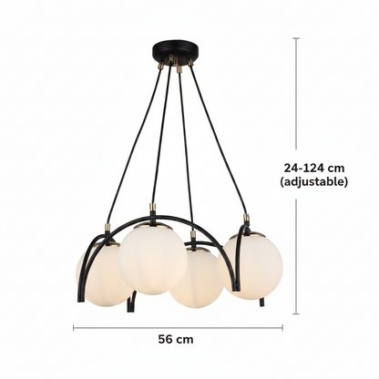 Lustra Clasica EGVEKINOT, Glob, 4xE27, Inaltime Reglabila, Negru