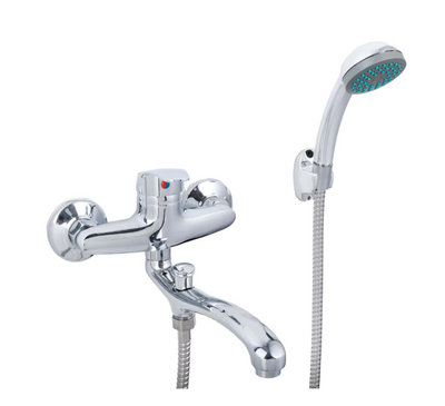 Polished Chrome Bath Faucet - Complete Set with 25cm Pivoting Faucet, Pipe, Hose and Eccentrics Included