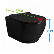 Toaletă Suspendată Fără Ramă NUNAVUT, Evacuare Orizontală (P-Trap) 18 cm, 49x36x31cm, Negru
