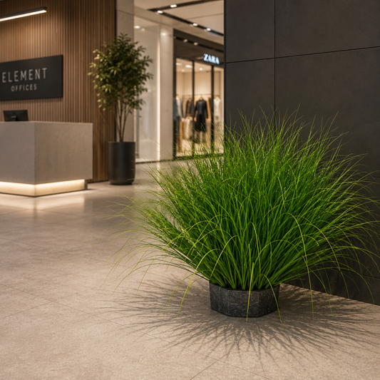 Planta Artificială Tufă de Iarbă Tip Ceapă Curbată, 38 cm, Densitate Medie, Verde, Fără Ghiveci