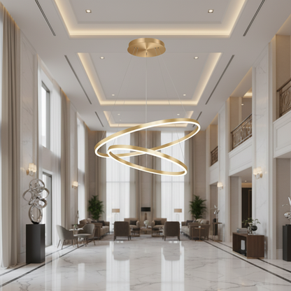 Suspended LED chandelier with remote control CHRISTINE, 41W, 2 Circles, Cold/Warm/Neutral light, Dimmable, Shiny Gold, Height Adjustable LED Chandeliers with Remote Control Default Title Alessandro Design
