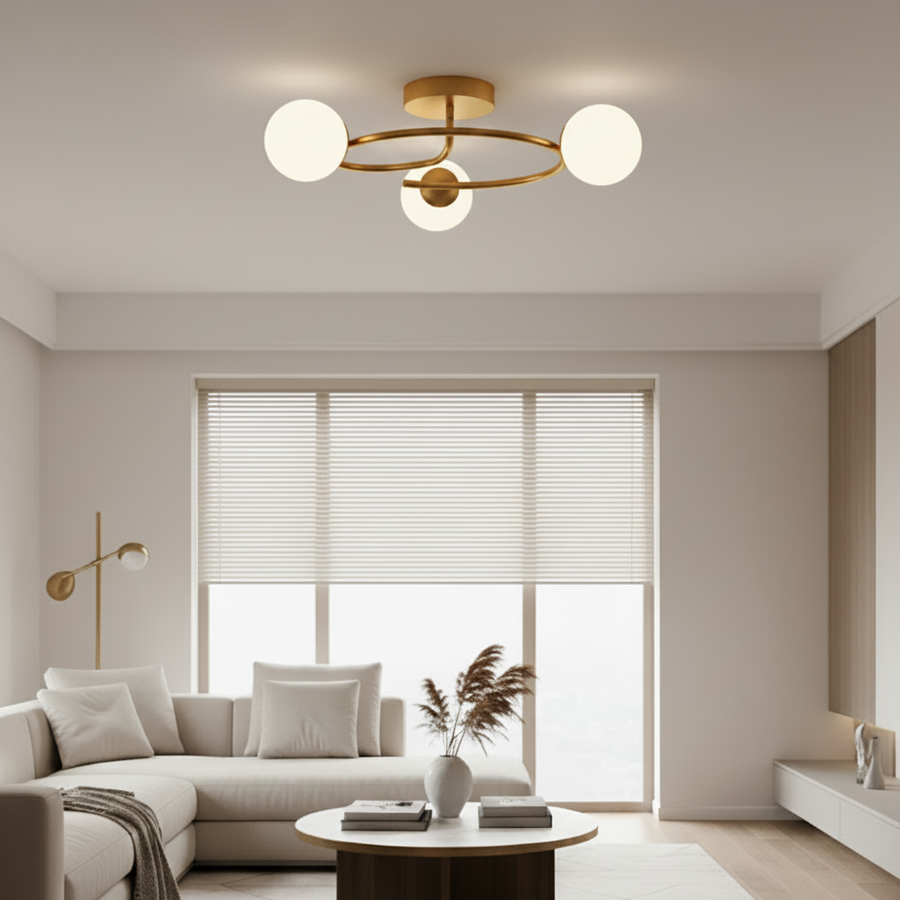 Lustra LED si cristal ORBIT, 66cm, 3xE27, Globuri, Auriu