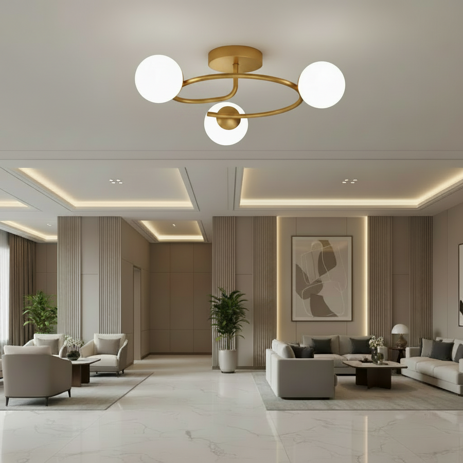 Lustra LED si cristal ORBIT, 66cm, 3xE27, Globuri, Auriu