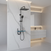 Coloana de dus MARX II, Metal, Para Patrata, Efect Ploaie, 3 Functii, Montare Pe Perete, Negru, Accesorii Incluse