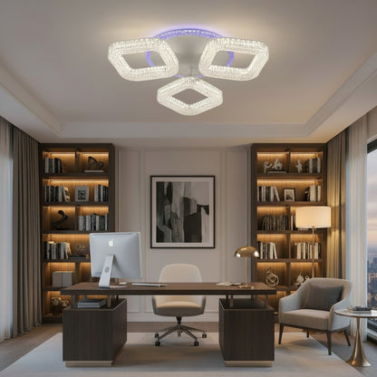 Lustra LED RENATO Nobile cu telecomanda si cristal,  39W, 3 Patrate, Lumina Rece/Calda/Neutra, Dimabila, Alb