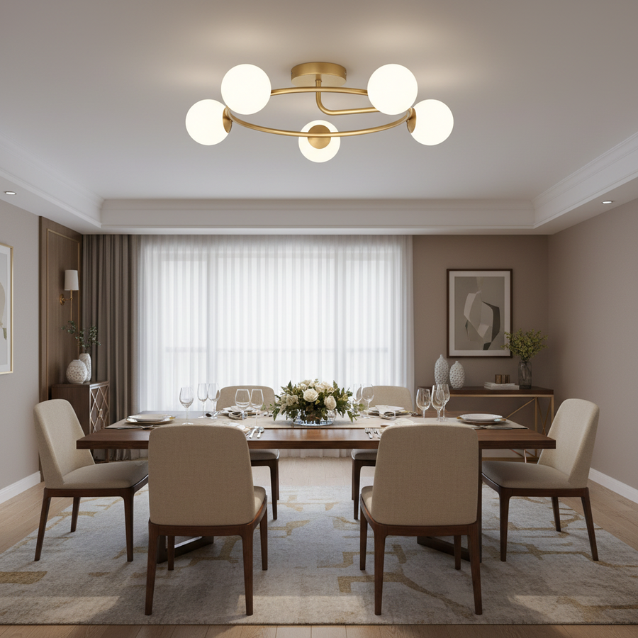 Lustra LED si cristal ORBIT, 72cm, 5xE27, Globuri, Auriu
