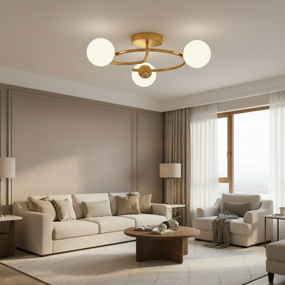 Lustra LED si cristal ORBIT, 66cm, 3xE27, Globuri, Auriu