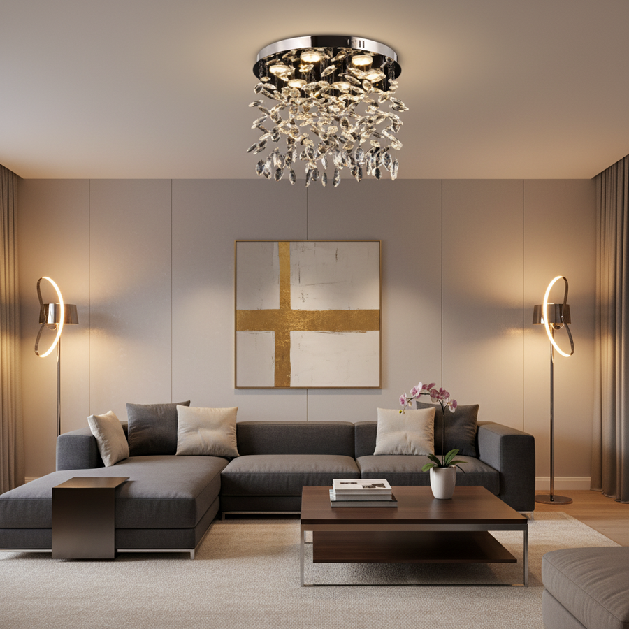 Crystal LED Chandelier LLC210/550CH Round, 30W, Cold/Warm/Neutral Light, Crystal, Shiny Chrome