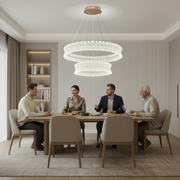 Lustra LED Cristal cu telecomanda, 118W, Lumina Calda/Neutra/Rece, Φ60 cm, Inaltime Reglabila, Metal si Cristal, Auriu
