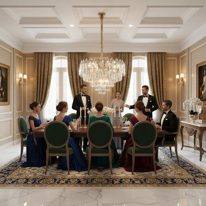 Candelabru Cristal VELVET Eleganza, 12xE14, D60 cm, Auriu, Inaltime Reglabila, Metal si Cristall