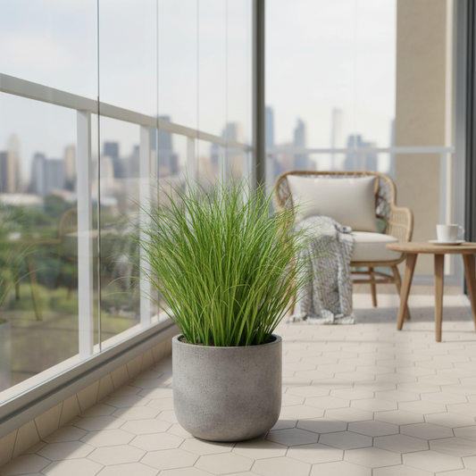 Planta Artificială Tufă de Iarbă Tip Ceapă cu frunze Curbate, 28 cm, Verde, Fără Ghiveci