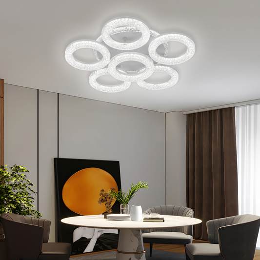 FREJA LED Chandelier with Remote Control, 51cm, 90W, 3000K/4000K/6000K, Dimmable, White, Crystals, 6 Circles LED Chandeliers with Remote Control Default Title Alessandro Design