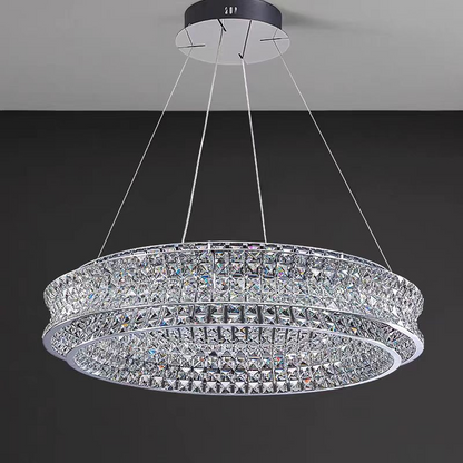 Lustra LED cu Telecomanda, LLC160/500CH, Cristal si Metal, 54W, 1 Cerc, Dimabila, Inaltime Reglabila, Lumina Rece/Calda/Neutra, Iluminat Luxos Lustre LED cu Telecomanda Default Title Alessandro Design