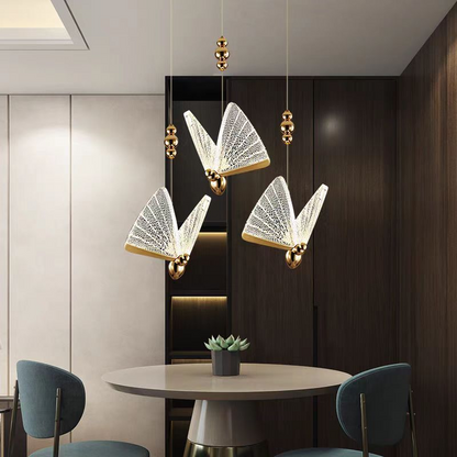 Acrylic Butterfly LED Pendant Light 9W, Warm/Neutral/Cool Light 3000K/4000K/6000K, Gold, Metal and Acrylic, Height Adjustable LED Chandeliers Default Title Alessandro Design