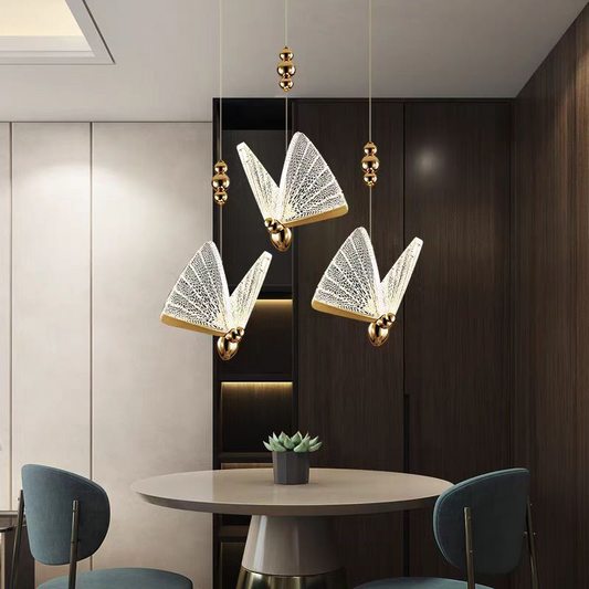 Acrylic Butterfly LED Pendant Light 9W, Warm/Neutral/Cool Light 3000K/4000K/6000K, Gold, Metal and Acrylic, Height Adjustable LED Chandeliers Default Title Alessandro Design