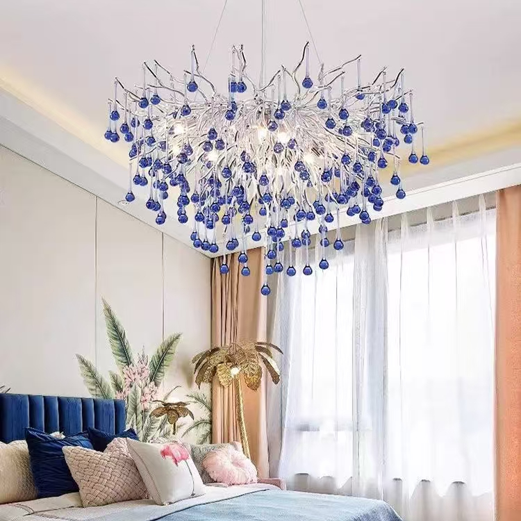 Candelabru Cristal CC335/600CH, 9x G9, Crom si Cristale Albastre, 60cm, Inaltime Reglabila Candelabre Cristal Default Title Alessandro Design