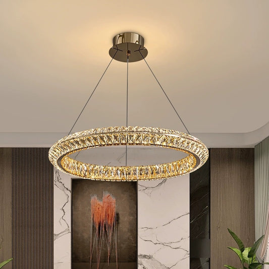 Lustra LED cu Telecomanda, LLC132/500GD, Cristal si Metal, 26W, 1 Cerc, Dimabila, Inaltime Reglabila, Lumina Rece/Calda/Neutra, Iluminat Luxos Lustre LED cu Telecomanda Default Title Alessandro Design