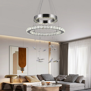 Suspended LED chandelier with remote control and crystal 36W, 2 Circles, Cold/Warm/Neutral light, Dimmable, Shiny Chrome, Adjustable Height